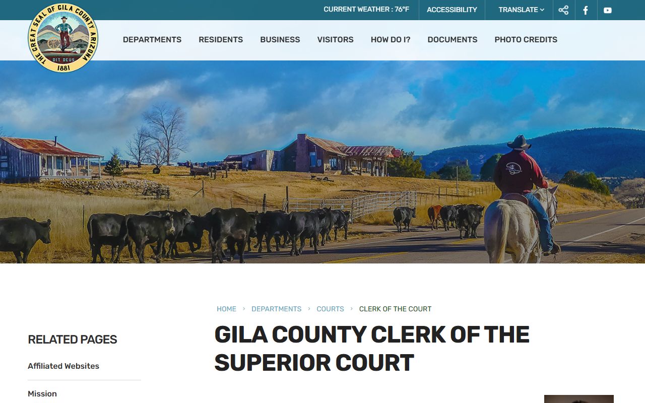 Gila County court records after arrest on the Clerk of the Superior Court page