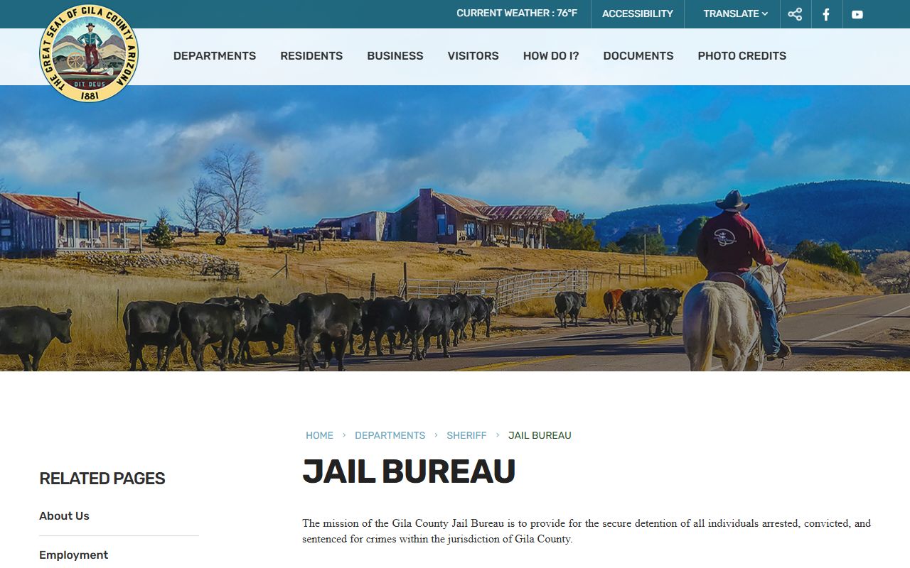 Gila County inmate population Detention Bureau facility listing